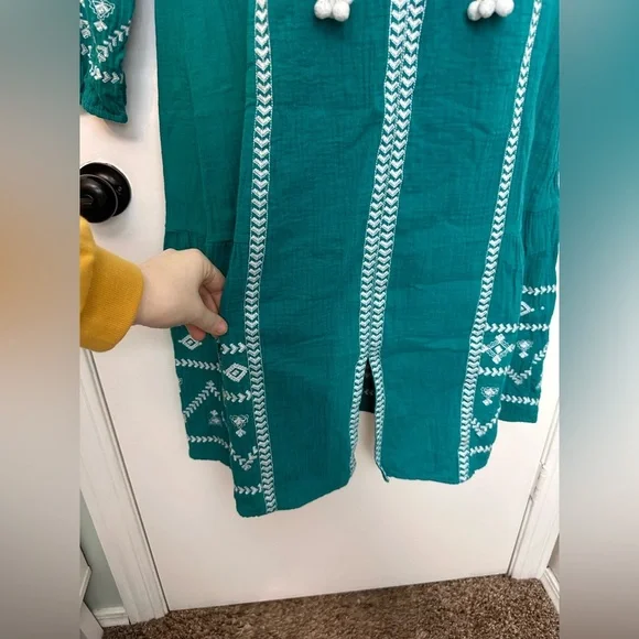 SOFT Surroundings Tropical Green JOLIE EMBROIDERED Cotton MIDI Dress PXL #1619 - Picture 5 of 12